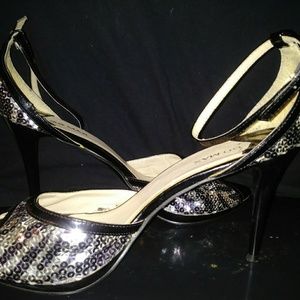 Sequin shoes ankle strap 3 inch heel